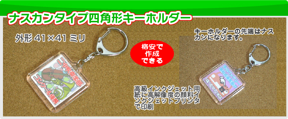 ナスカンタイプアクリル四角形キーホルダーの写真
